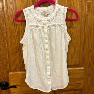 Loft White Sleeveless Blouse Sz XS
